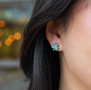 Green Glitter Shamrock Stud Earrings
