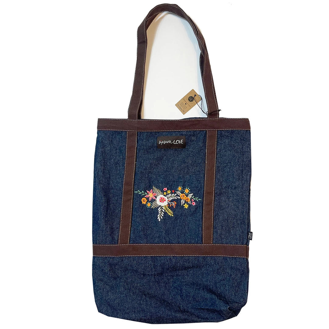 Embroidered Denim Tote Bag