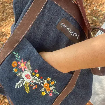 Embroidered Denim Tote Bag