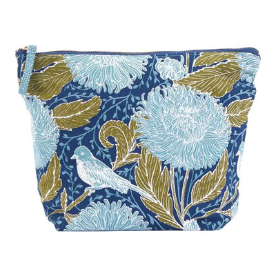 Floral and bird patterned pouch on a white background