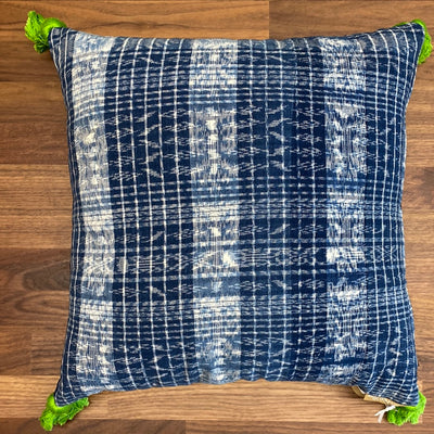 Blue Ikat Pillow with Tassels